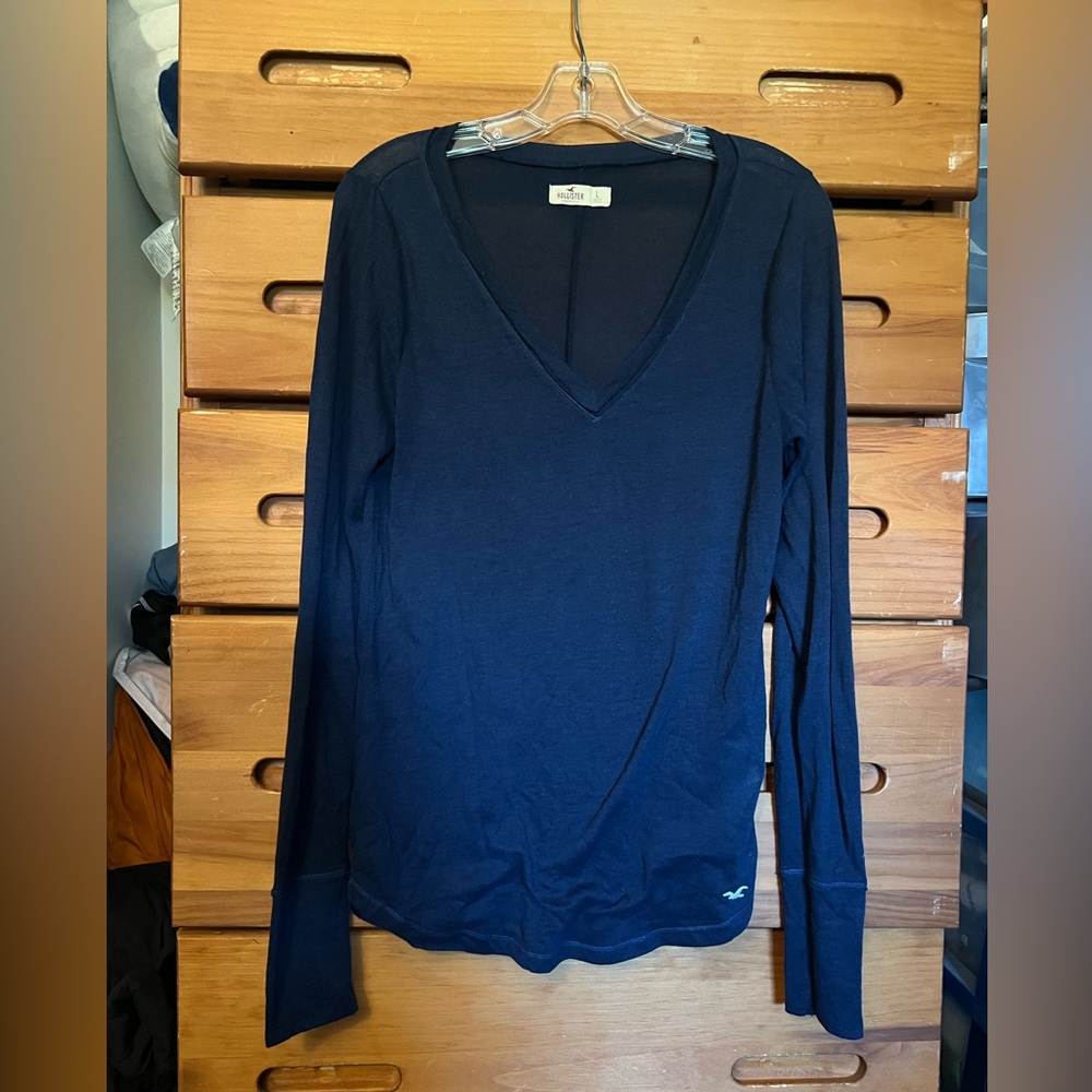 Hollister Deep Blue V-Neck Long Sleeve Tee LARGE